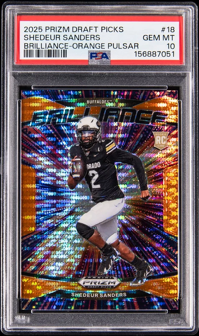 2025 Panini Prizm Shedeur Sanders Brilliance-Orange Pulsar #18 card image