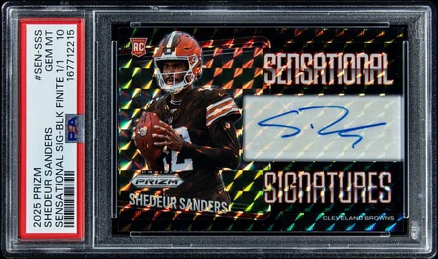 2025 Panini Prizm Shedeur Sanders Sensational Signatures Black Finite Prizm #SEN-SSS card image
