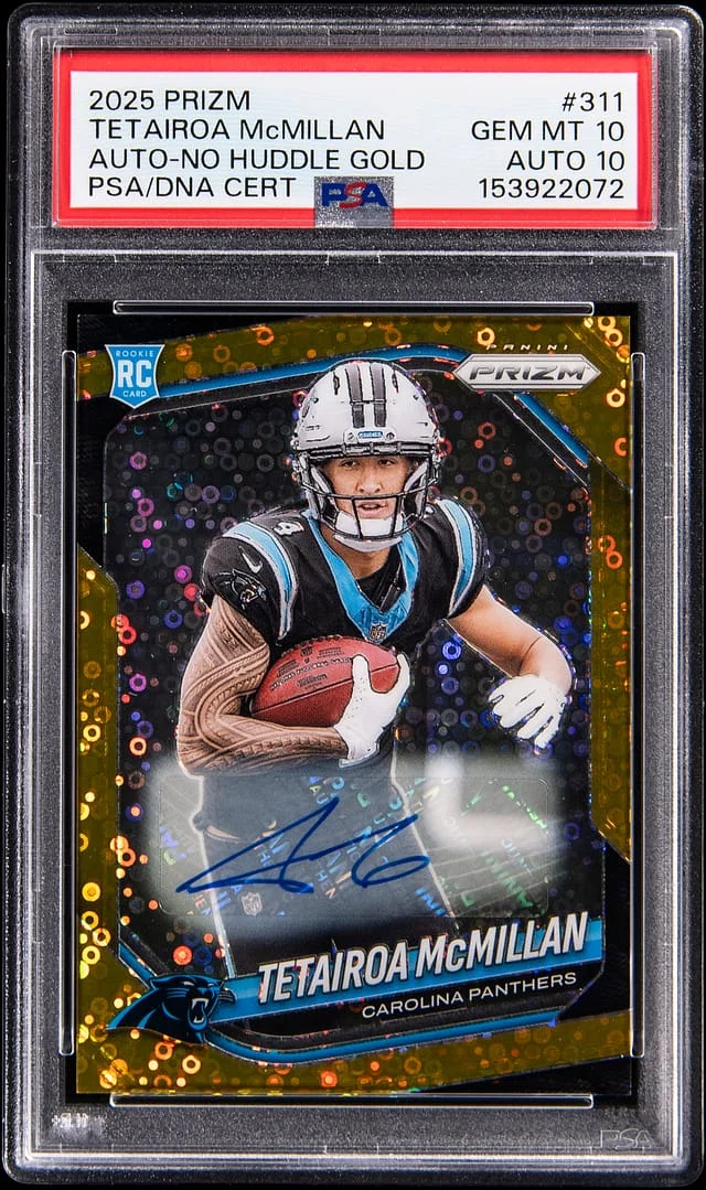 2025 Panini Prizm Tetairoa McMillan Autograph-No Huddle Gold #311 card image