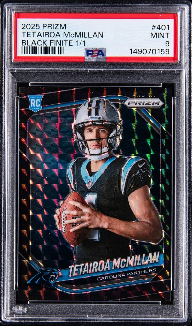 2025 Panini Prizm Tetairoa McMillan Black Finite Prizm #401 card image
