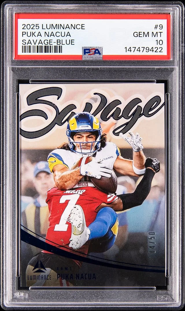 2025 Panini Puka Nacua Luminance Savage Blue #9 card image