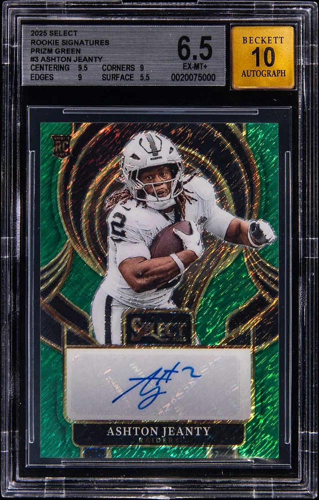 2025 Panini Select Ashton Jeanty Signatures Green Prizm #SIP-ASJ card image