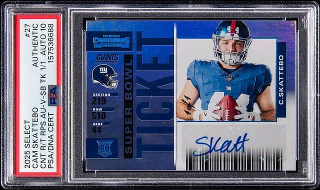 2025 Panini Select Cam Skattebo Contenders Ticket Autograph-Variation-Super Bowl Ticket 1/1 #27 card image