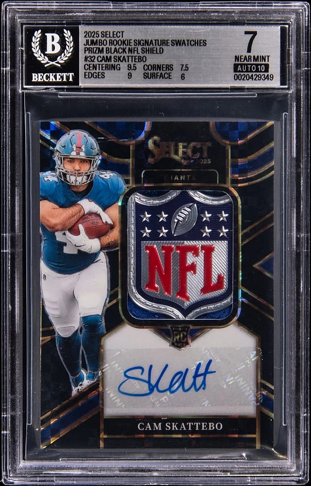 2025 Panini Select Cam Skattebo Jumbo Signature Swatches Prizm Black NFL Shield #JRS-CSO card image