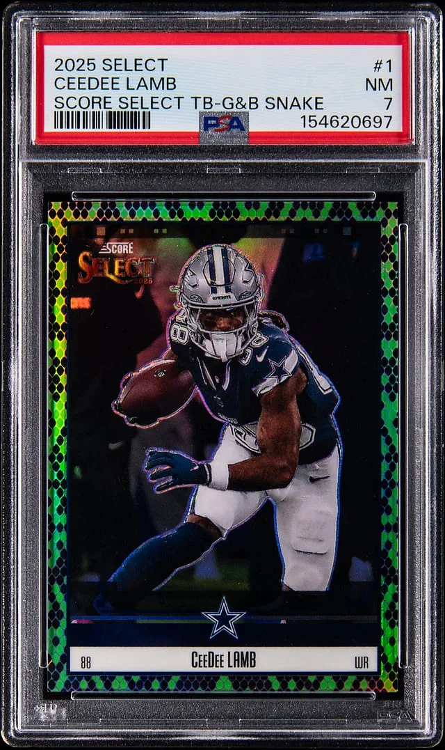 2025 Panini Select CeeDee Lamb Score Select Throwback Green & Black Snake #1 card image