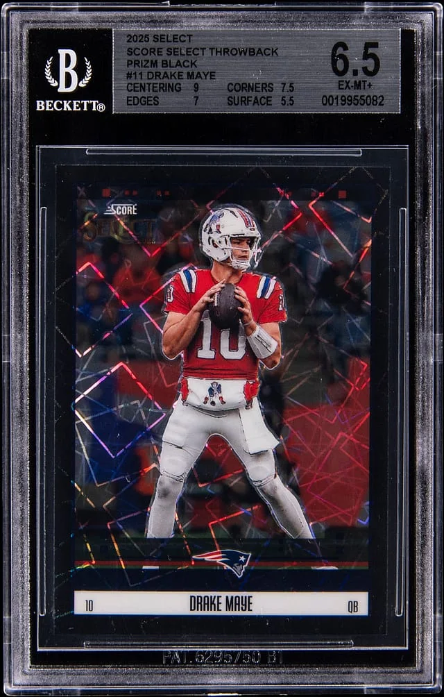 2025 Panini Select Drake Maye Score Select Throwback Prizm Black #11 card image