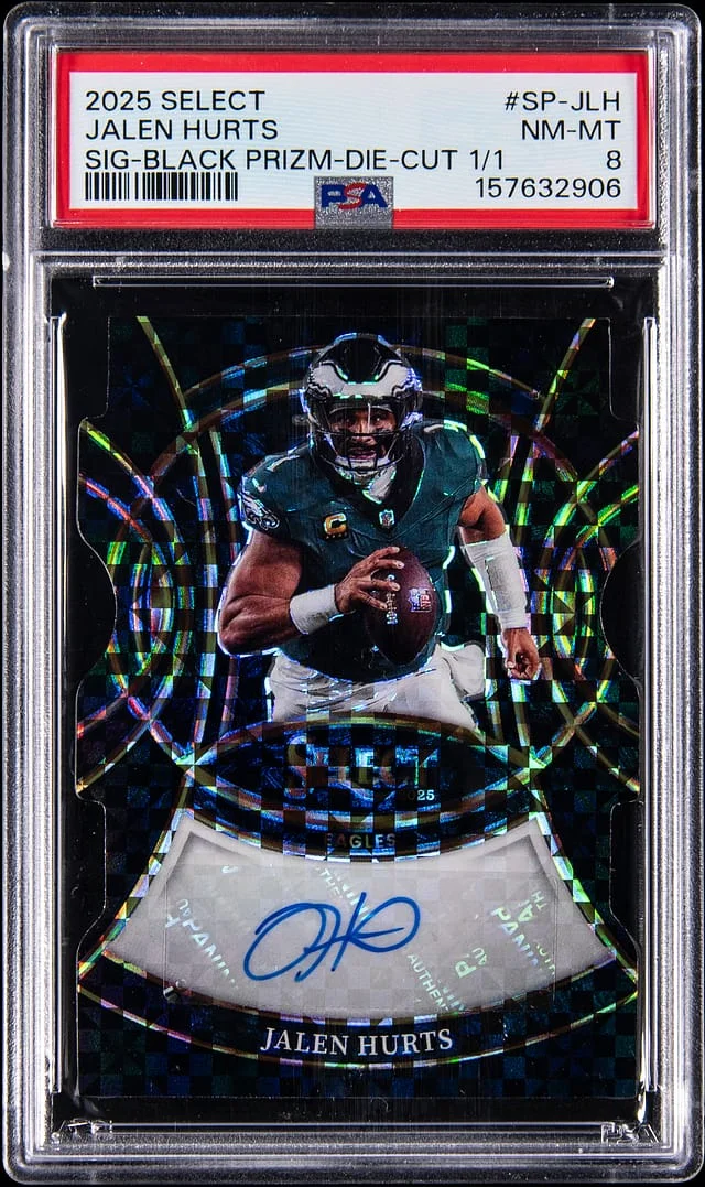 2025 Panini Select Jalen Hurts Signatures Prizm Green Die Cut #SP-JLH card image
