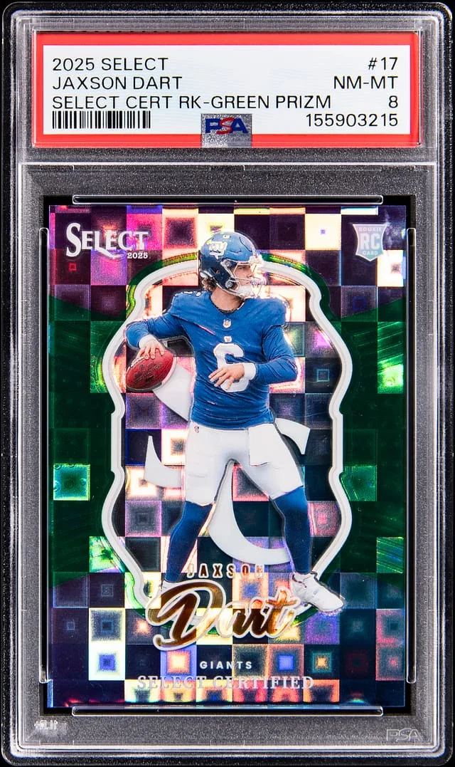 2025 Panini Select Jaxson Dart Select Certified Green Prizm #17 card image