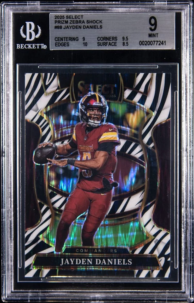 2025 Panini Select Jayden Daniels Zebra Shock Prizm #88 card image