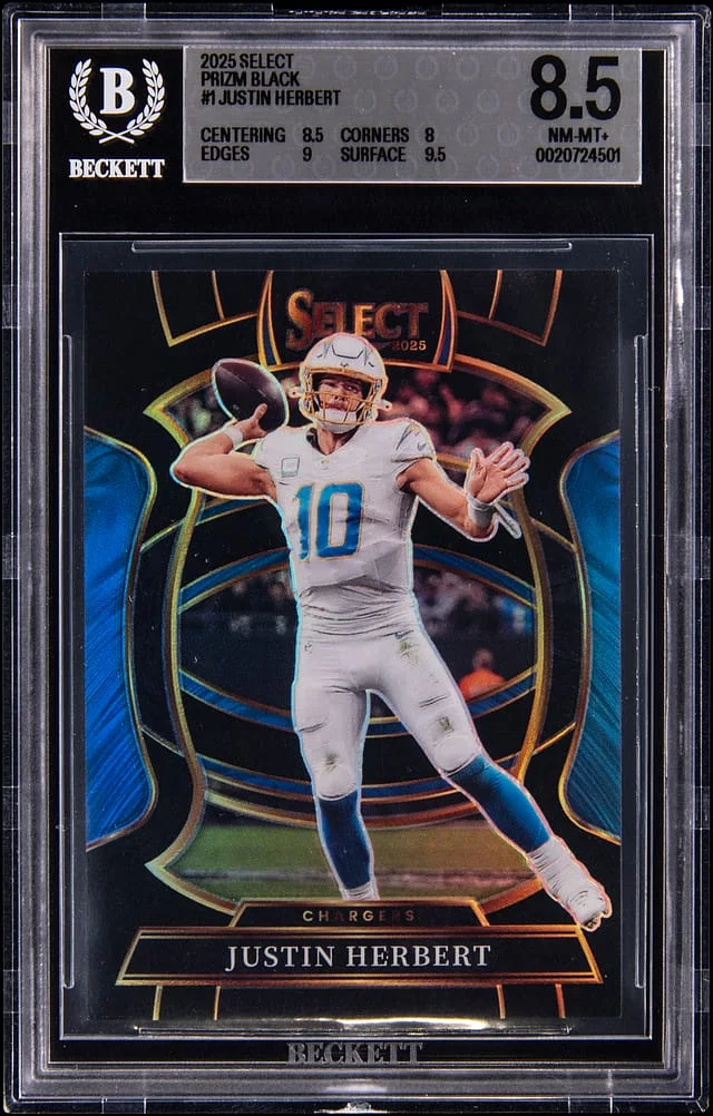 2025 Panini Select Justin Herbert Prizm Black #1 card image