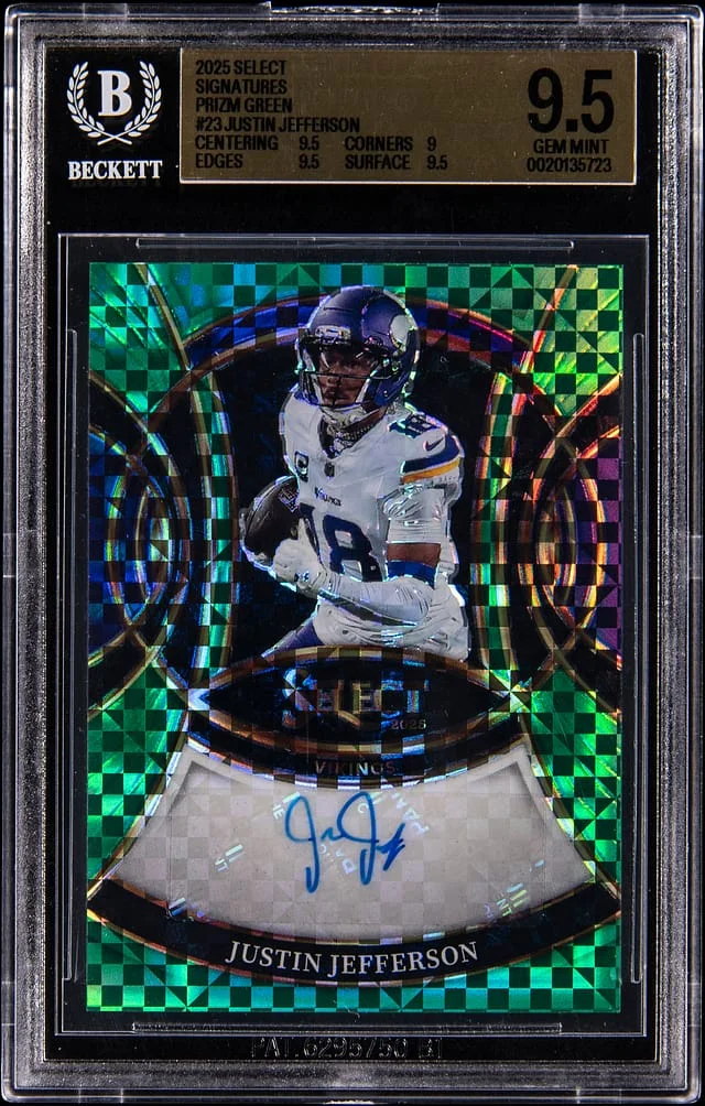 2025 Panini Select Justin Jefferson Signatures Prizm Green #23 card image