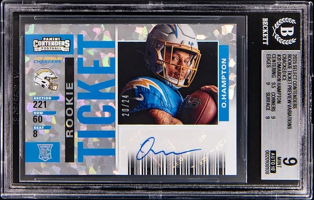 2025 Panini Select Omarion Hampton Contenders Ticket Preview Variations Cracked Ice #31 card image