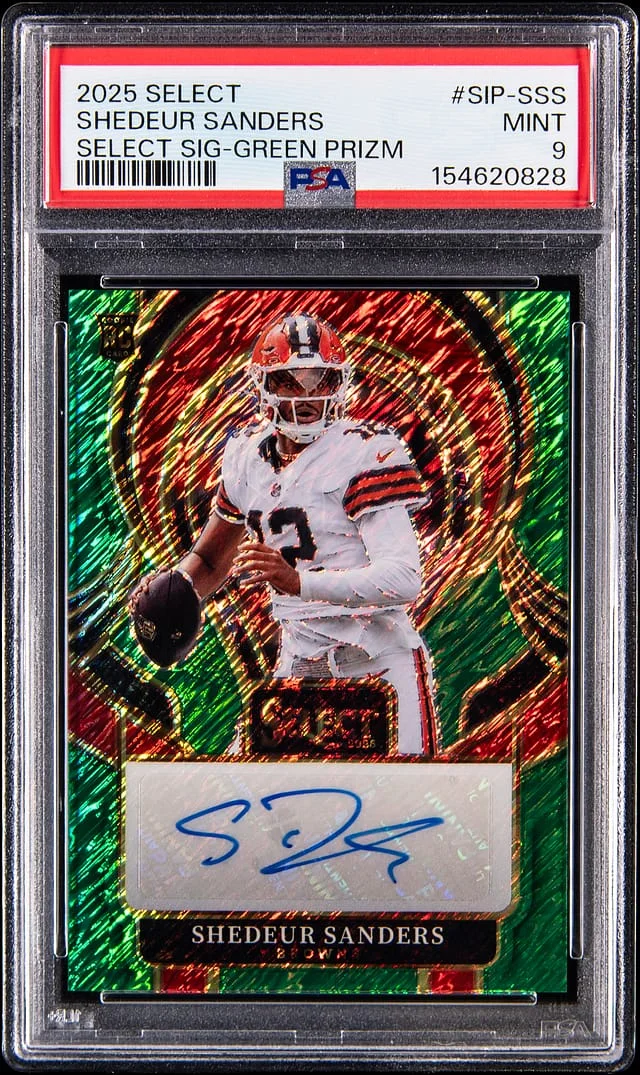 2025 Panini Select Shedeur Sanders Signatures Green Prizm #SIP-SSS card image