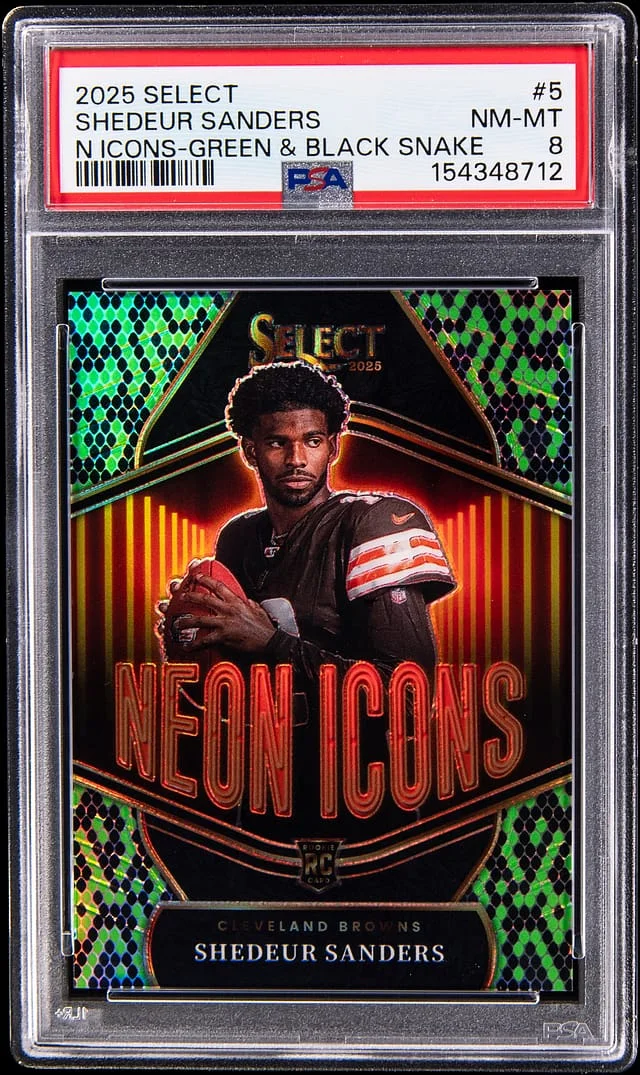 2025 Panini Select Sheduer Sanders Neon Icons Green & Black Snakeskin #5 card image