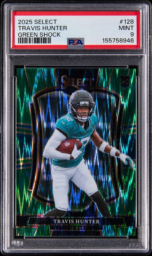2025 Panini Select Travis Hunter Green Shock #128 card image