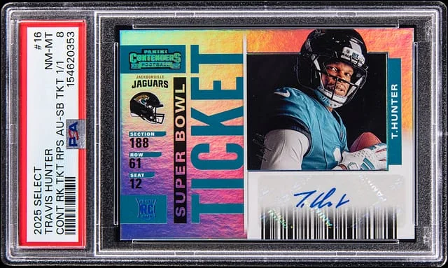 2025 Panini Select Travis Hunter Contenders Ticket RPS Autographs Super Bowl Ticket #16 card image