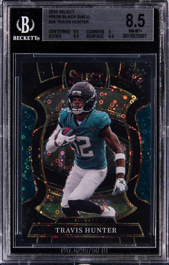 2025 Panini Select Travis Hunter Black Disco Prizm #28 card image