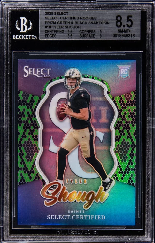 2025 Panini Select Tyler Shough Certified Rookies Green & Black Snakeskin Prizm #10 card image