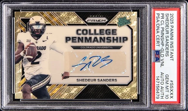 2025 Panini Shedeur Sanders Instant Prizm College Penmanship Gold Vinyl #SS-XXX card image