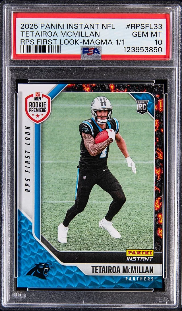 2025 Panini Tetairoa McMillian Instant NFL RPS First Look Magma #RPSFL-33 card image
