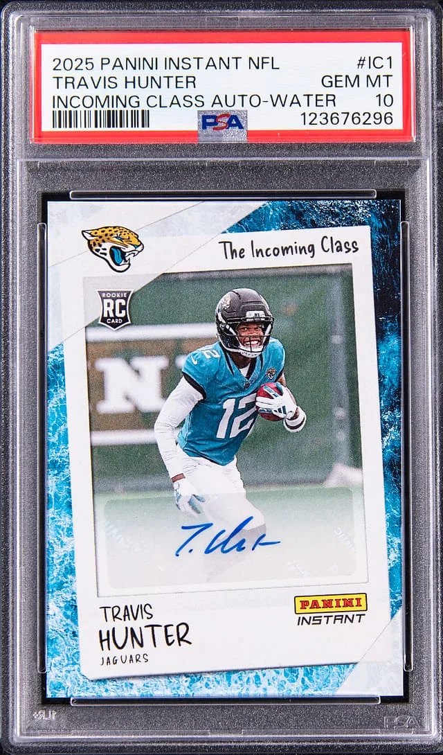 2025 Panini Travis Hunter Instant NFL Incoming Class Autograph Water #IC-1 card image