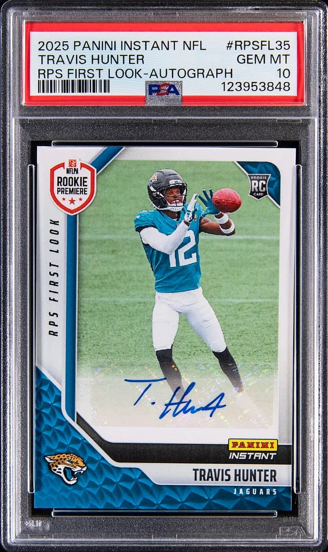 2025 Panini Travis Hunter Instant NFL RPS First Look Autograph Magma #RPSFL-35 card image
