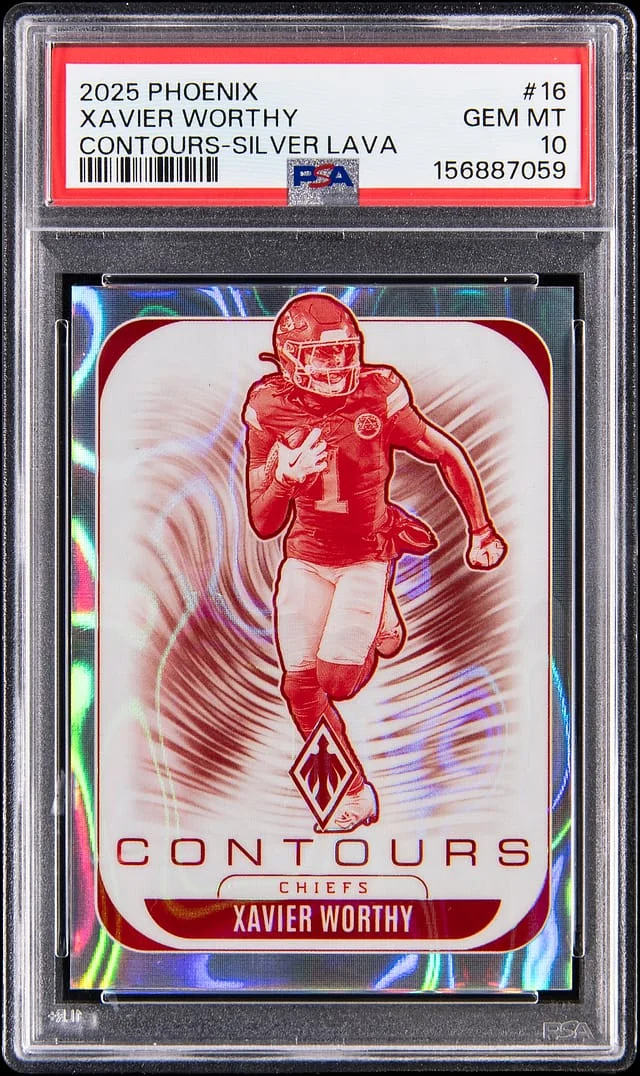 2025 Panini Xavier Worthy Phoenix Contours Silver Lava #16 card image