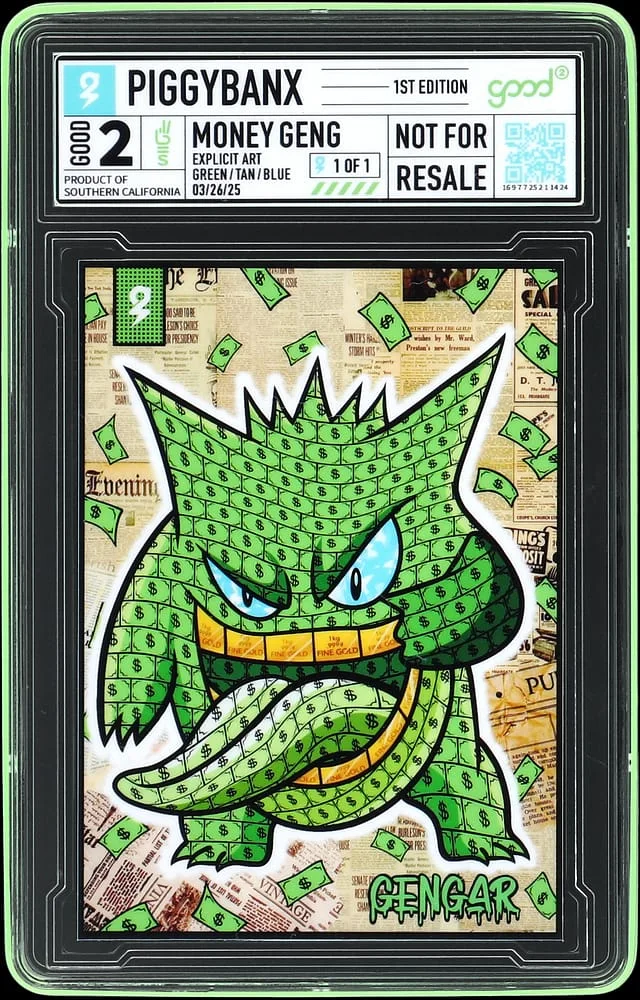 2025 PiggyBanx Good 2 Edition Money Geng Green/Tan/Blue Gengar - PiggyBanx Encapsulated - With Original Box #1st card image