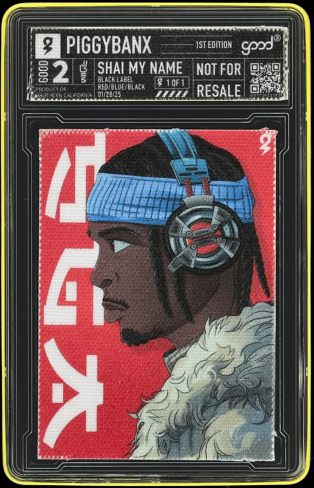 2025 PiggyBanx Good 2 Edition Shai My Name Black Label Red/Blue/Black - PiggyBanx Encapsulated - With Original Box #1st card image