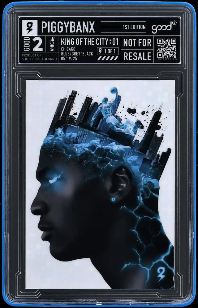 2025 PiggyBanx Good 2 King Of The City: Blue/Grey/Black Michael Jordan - PiggyBanx Encapsulated - In Original Box #01 card image