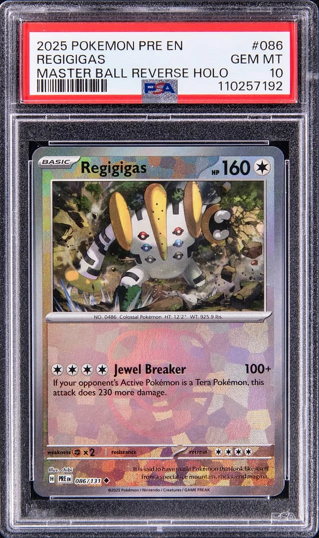 2025 Pokemon PRE EN Master Ball Reverse Holo Regigas #086 card image