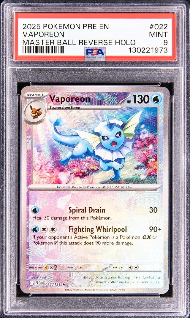 2025 Pokemon Pre EN Master Ball Reverse Holo Vapreon #022 card image