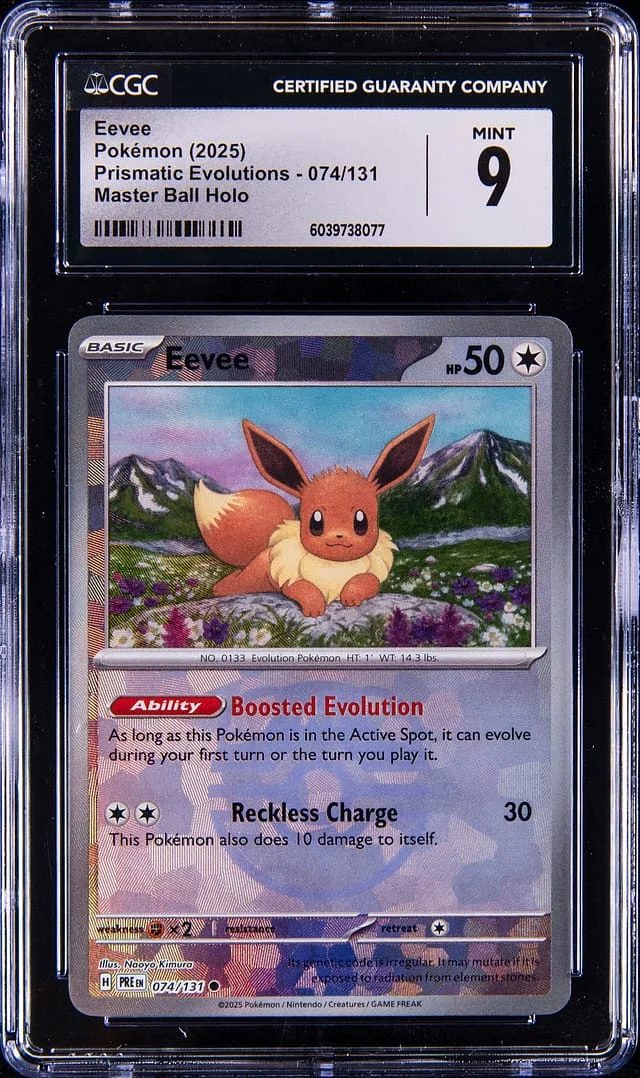 2025 Pokemon Prismatic Evolutions Master Ball Holo Eevee #074 card image
