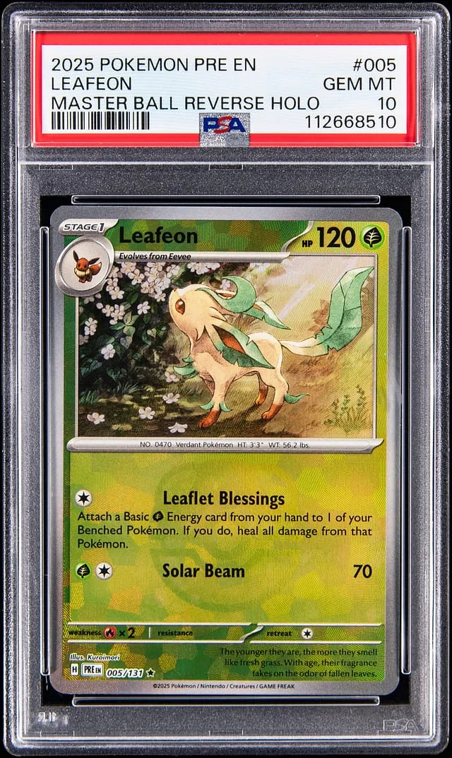 2025 Pokemon Prismatic Evolutions Master Ball Reverse Holo Leafeon #005 card image