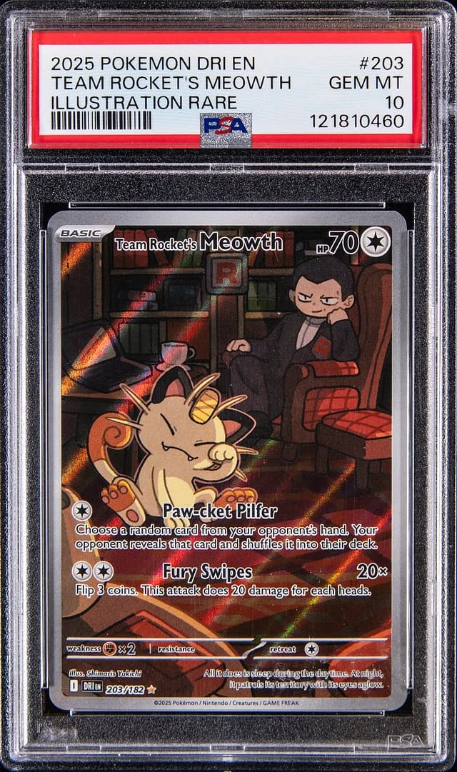 2025 Pokemon Scarlet & Violet Destined Rivals Illustration Rare Team Rocket's Meowth #203 card image