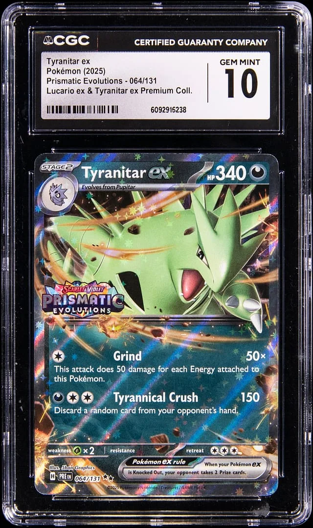 2025 Pokemon Scarlet & Violet Prismatic Evolutions Premium Collection Tyranitar ex #64 card image