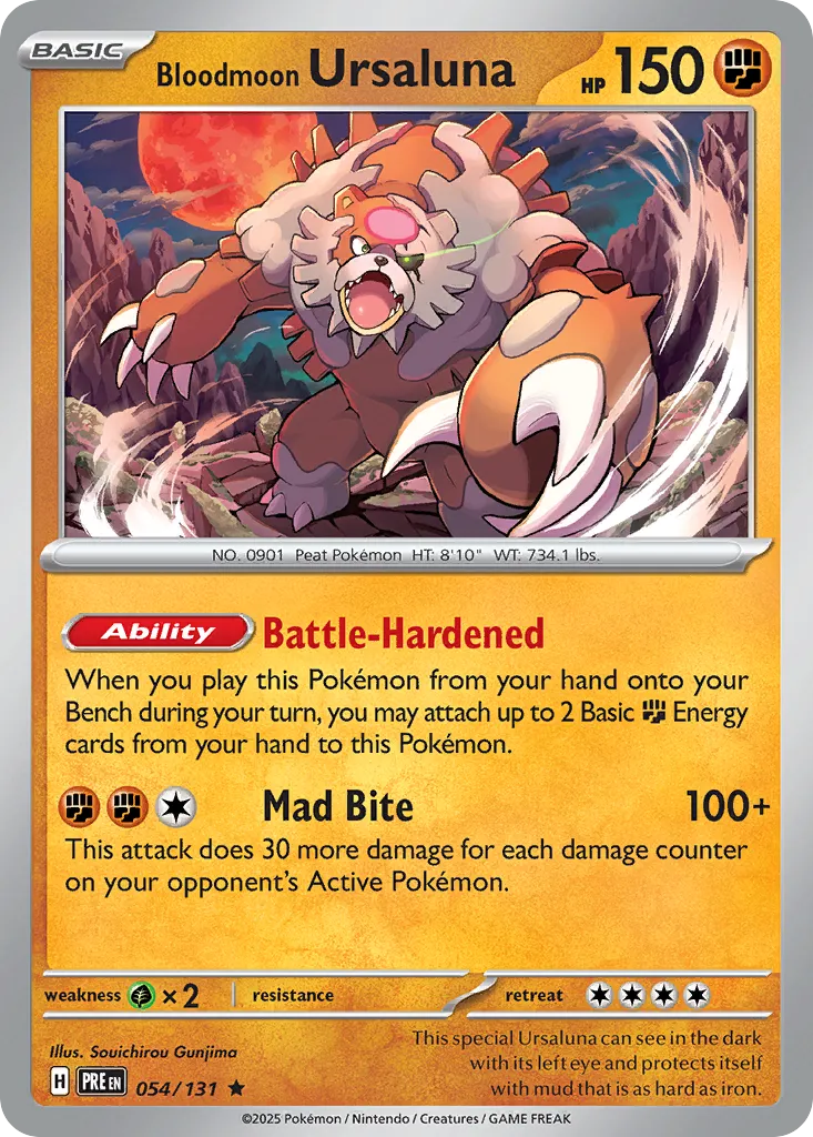2025 Prismatic Evolutions Bloodmoon Ursaluna #054/131 Rare card image
