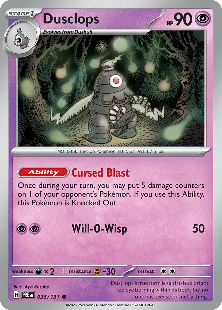 2025 Prismatic Evolutions Dusclops Common #036/131 Common card image