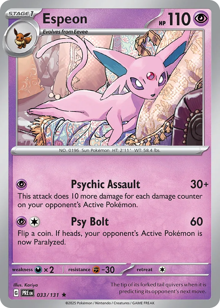 2025 Prismatic Evolutions Espeon #033/131 Rare card image