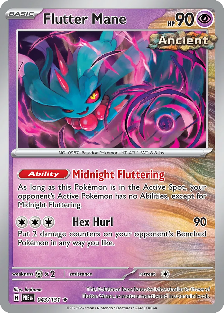 2025 Prismatic Evolutions Flutter Mane #043/131 Rare card image