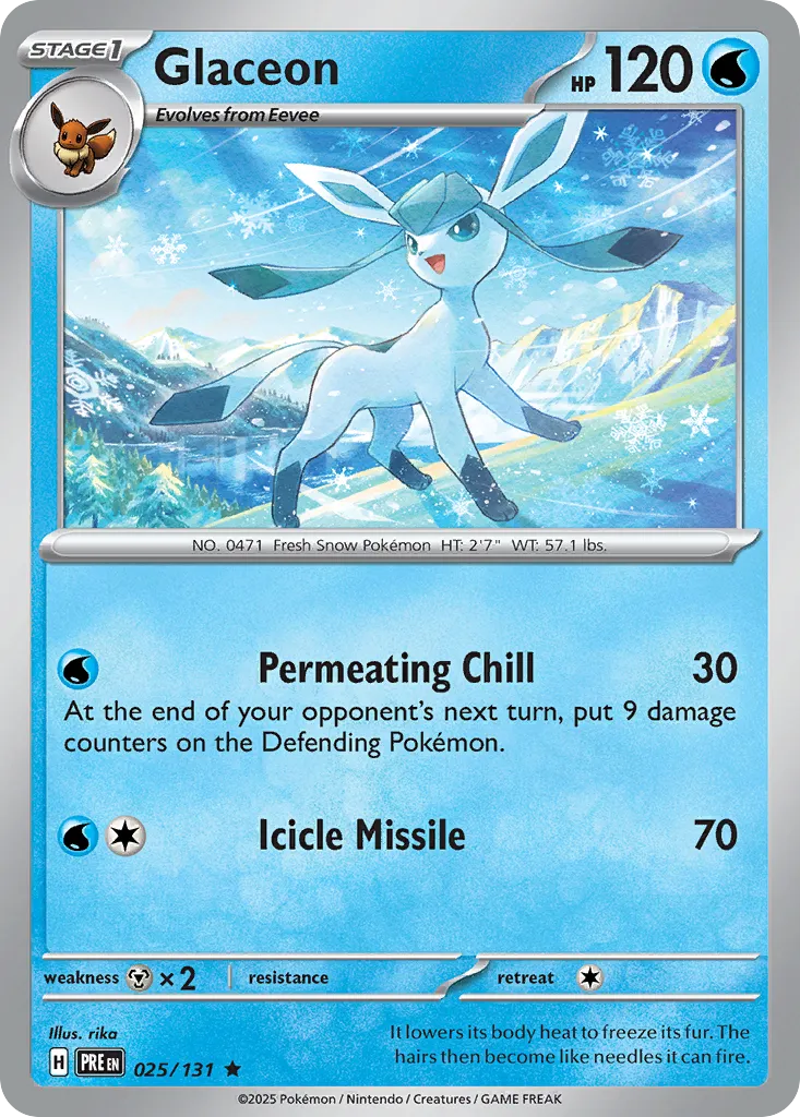 2025 Prismatic Evolutions Glaceon Rare #025/131 Rare card image