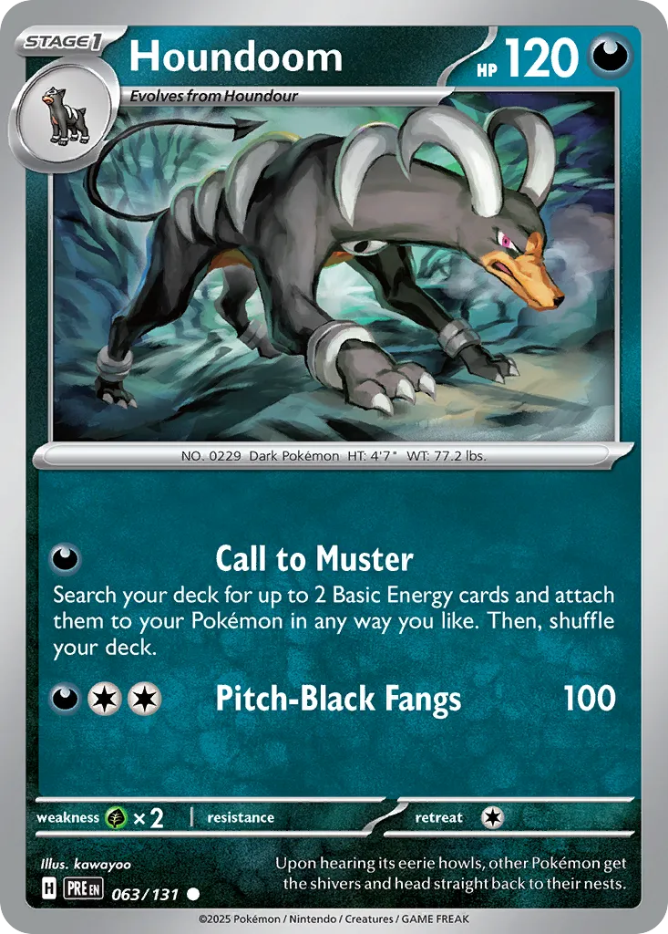 2025 Prismatic Evolutions Houndoom Common #063/131 Common card image