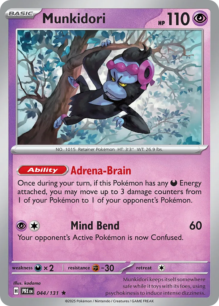 2025 Prismatic Evolutions Munkidori #044/131 Rare card image