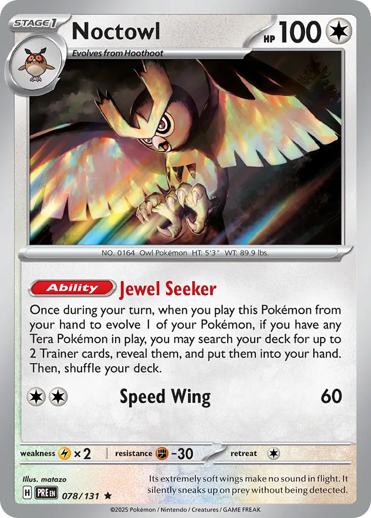 2025 Prismatic Evolutions Noctowl #078/131 Rare card image
