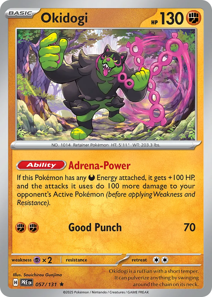 2025 Prismatic Evolutions Okidogi #057/131 Rare card image