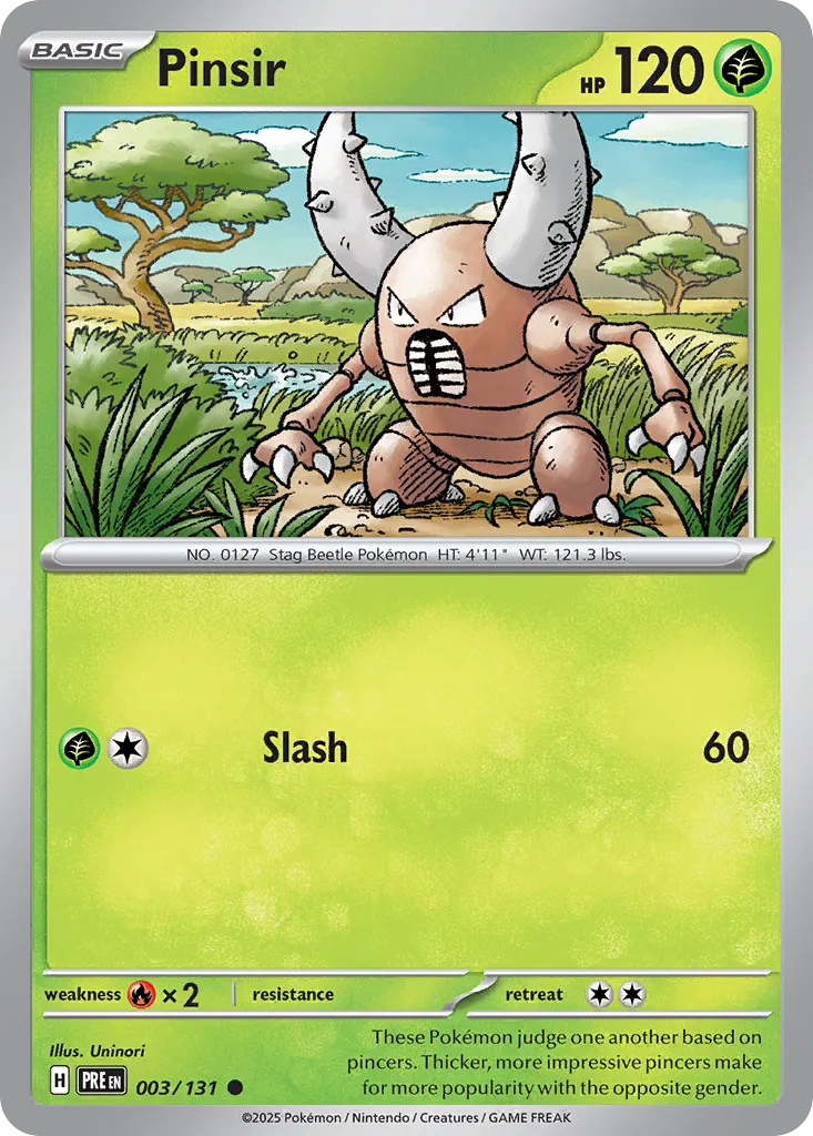2025 Prismatic Evolutions Pinsir Common #003/131 Common card image