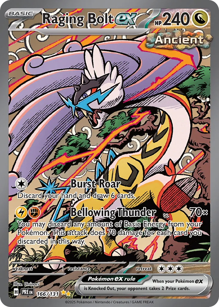 2025 Prismatic Evolutions Raging Bolt ex #166/131 Special Illustration Rare card image