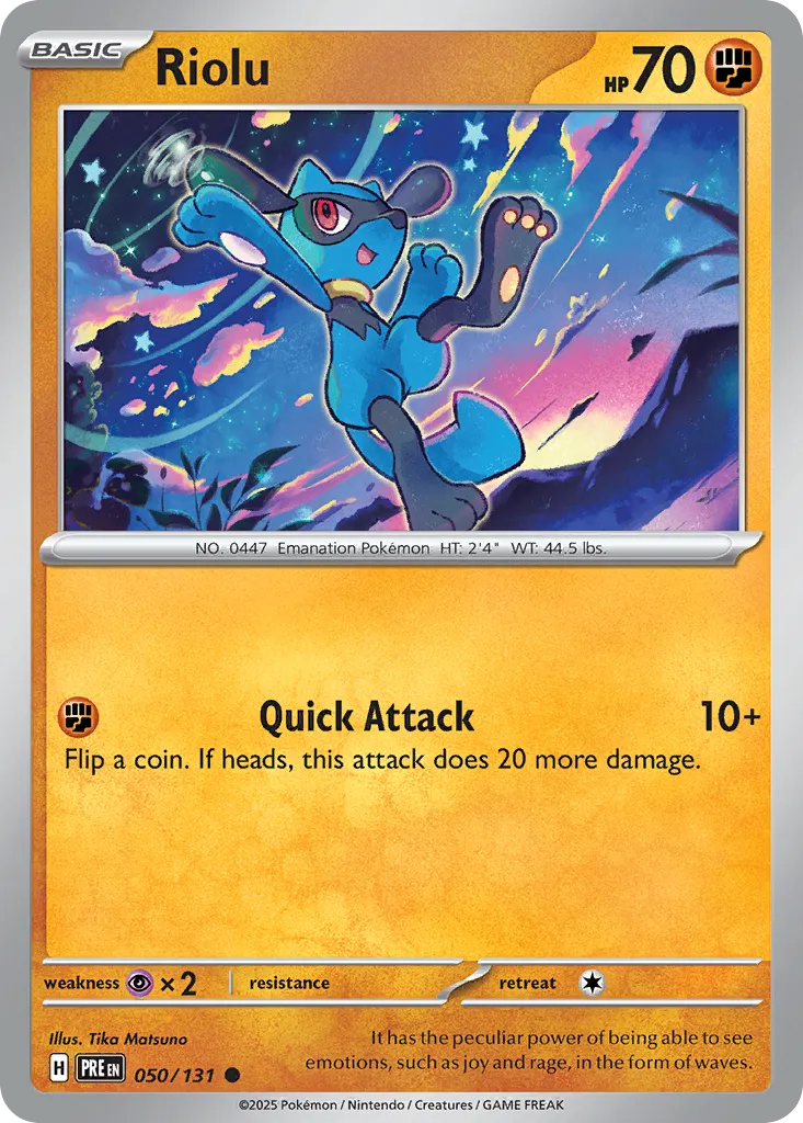 2025 Prismatic Evolutions Riolu Common #050/131 Common card image