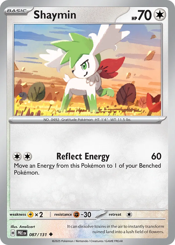 2025 Prismatic Evolutions Shaymin #087/131 Uncommon card image
