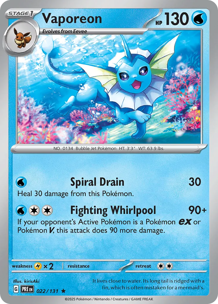 2025 Prismatic Evolutions Vaporeon #022/131 Rare card image